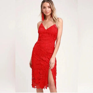 Lulu’s Steal Your Heart Red Crochet Lace Midi Dress
